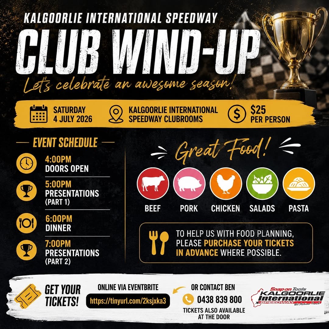 Kalgoorlie International Speedway Annual Wind-Up — Muscle car meet in Perth, WA on Saturday 4 July 2026