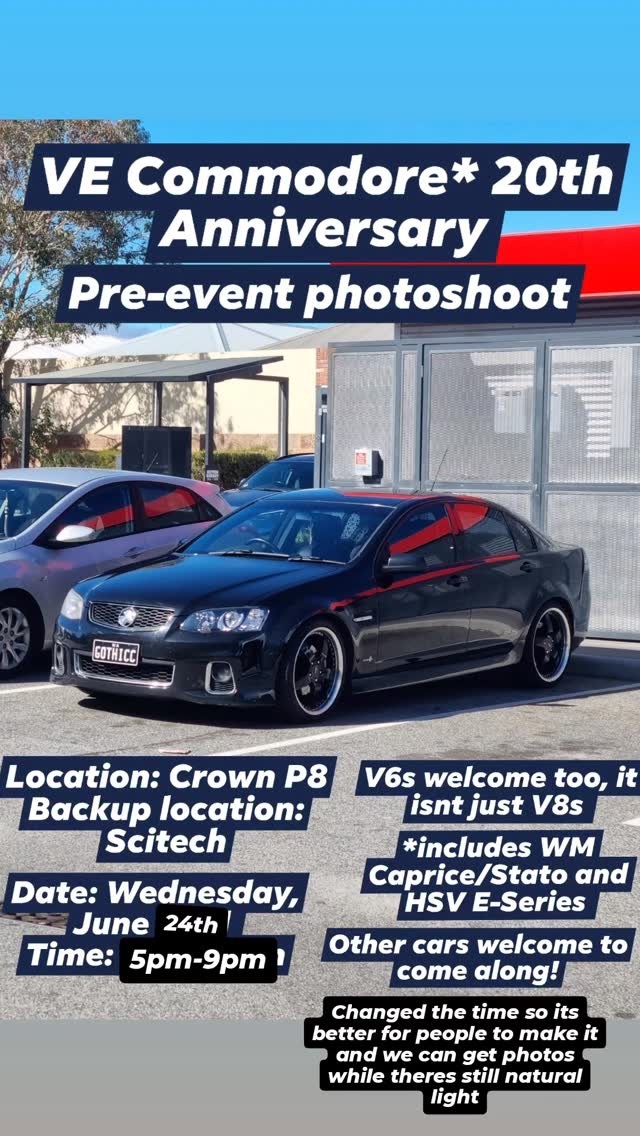 VE Commodore 20th Anniversary Pre-event Photoshoot — Muscle/Stance car meet in Perth, WA on Wednesday 24 June 2026