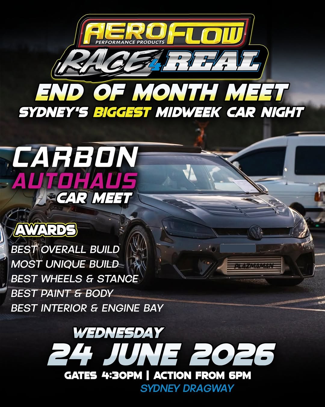 Aeroflow Race 4 Real End of Month Meet — JDM/Muscle car meet in Sydney, NSW on Wednesday 24 June 2026