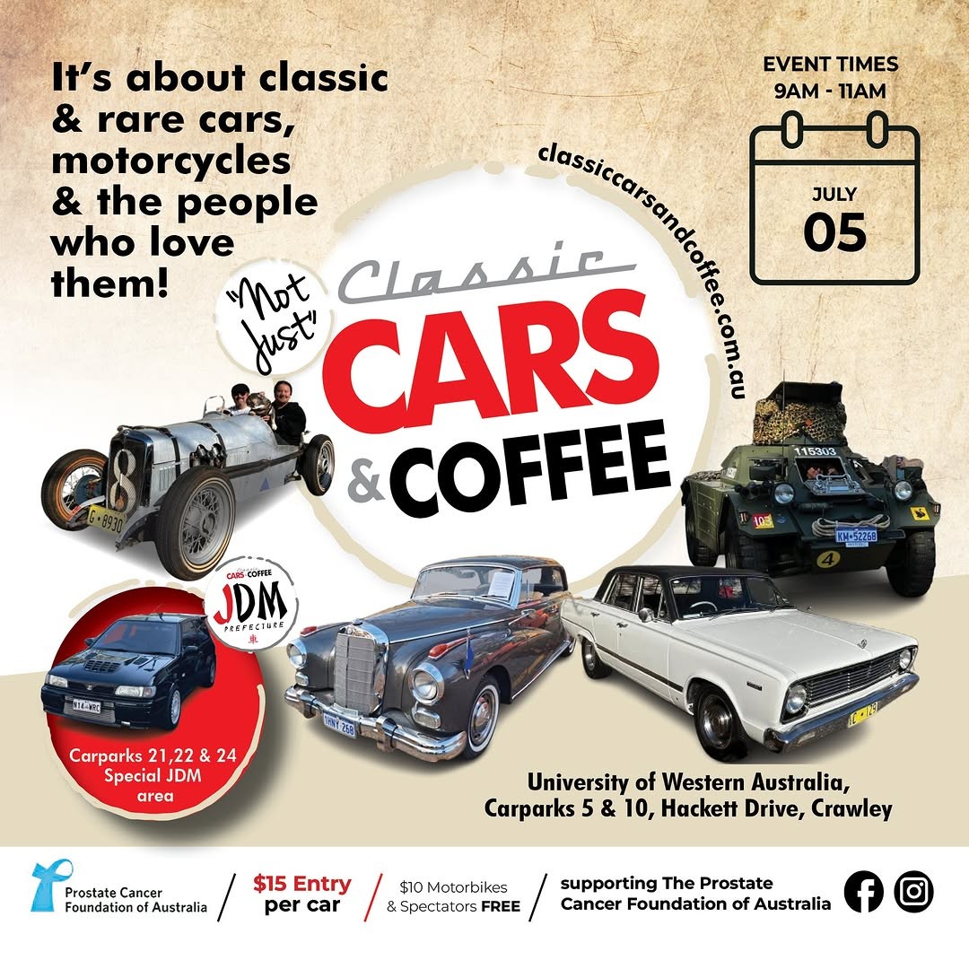 Classic Cars & Coffee — Classic/JDM car meet in Perth, WA on Sunday 5 July 2026