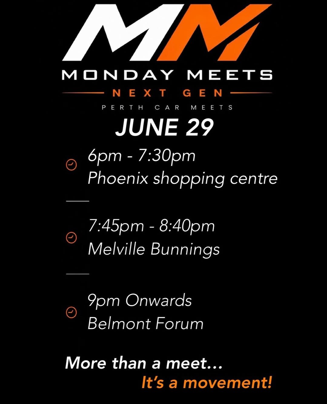 Monday Meets Next Gen — car meet in Perth, WA on Monday 29 June 2026