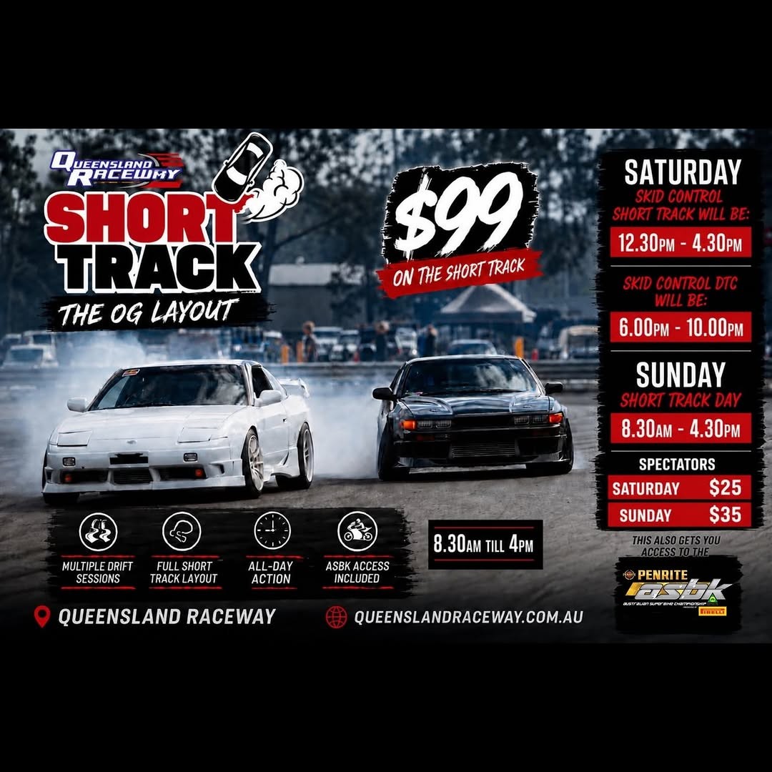 Short Track Attack Drift — JDM/Stance track day in Brisbane, QLD on Saturday 27 June 2026