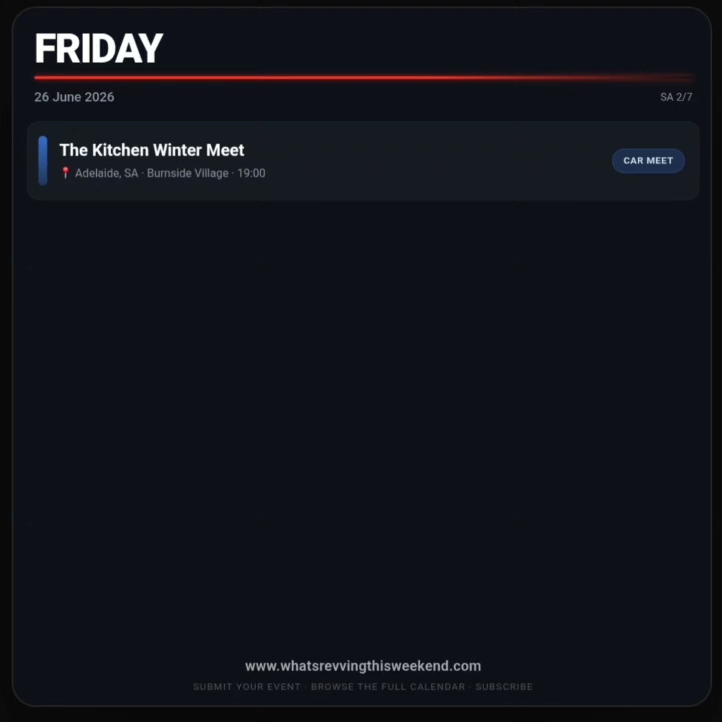 The Kitchen Winter Meet — Muscle car meet in Adelaide, SA on Friday 26 June 2026