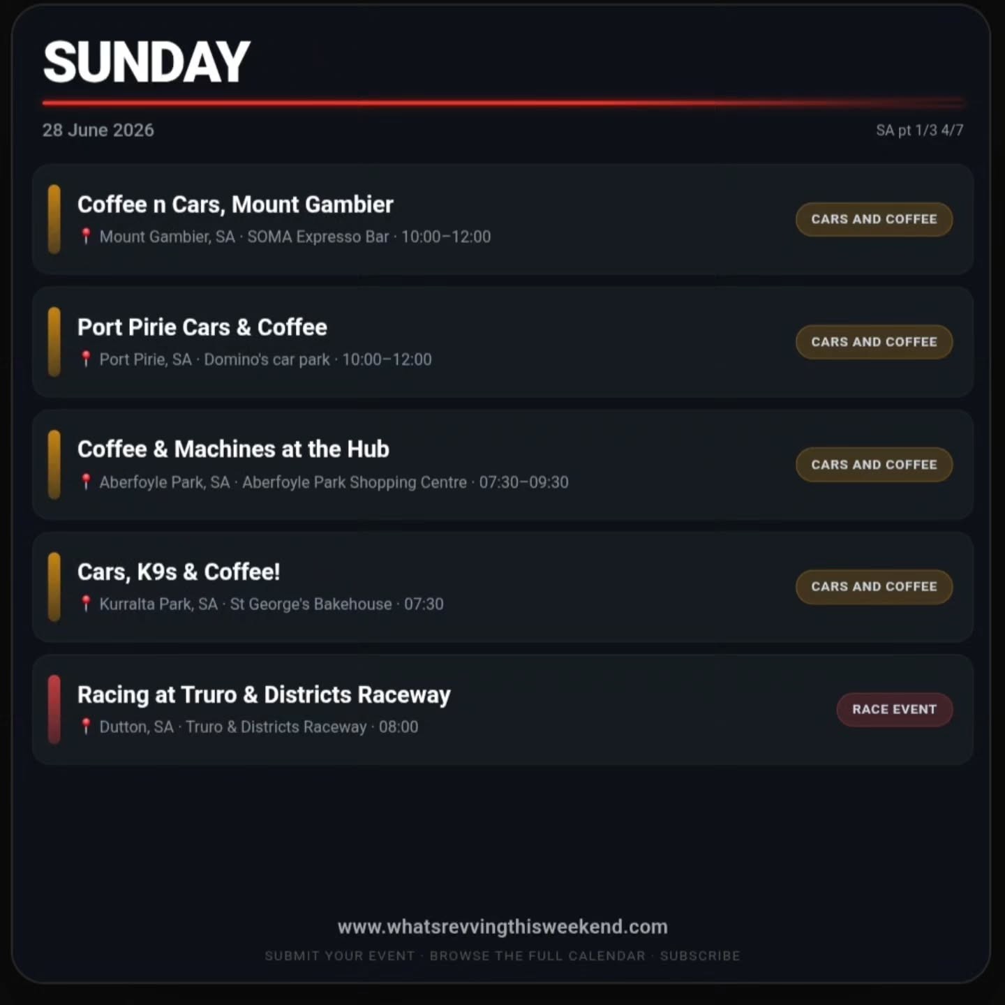 Coffee n Cars, Mount Gambier — Muscle car meet in Adelaide, SA on Sunday 28 June 2026