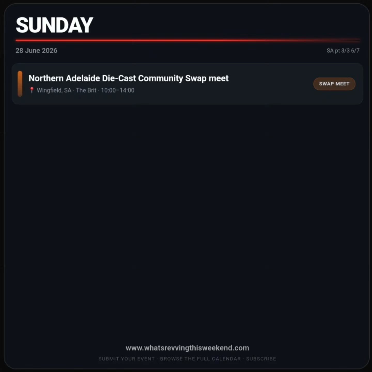 Northern Adelaide Die-Cast Community Swap meet — car meet in Adelaide, SA on Sunday 28 June 2026