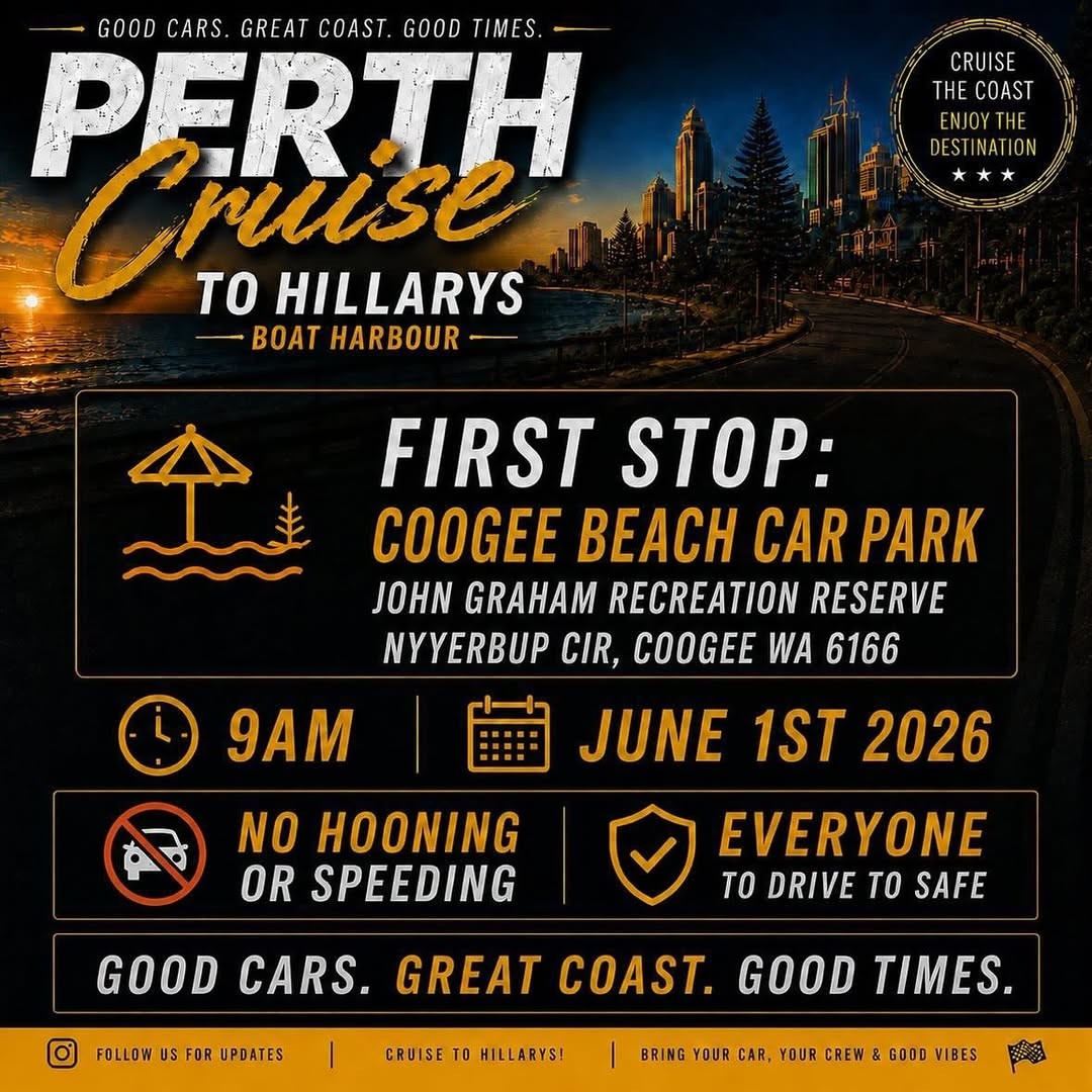 Perth Cruise to Hillarys — car meet in Perth, WA on Monday 1 June 2026