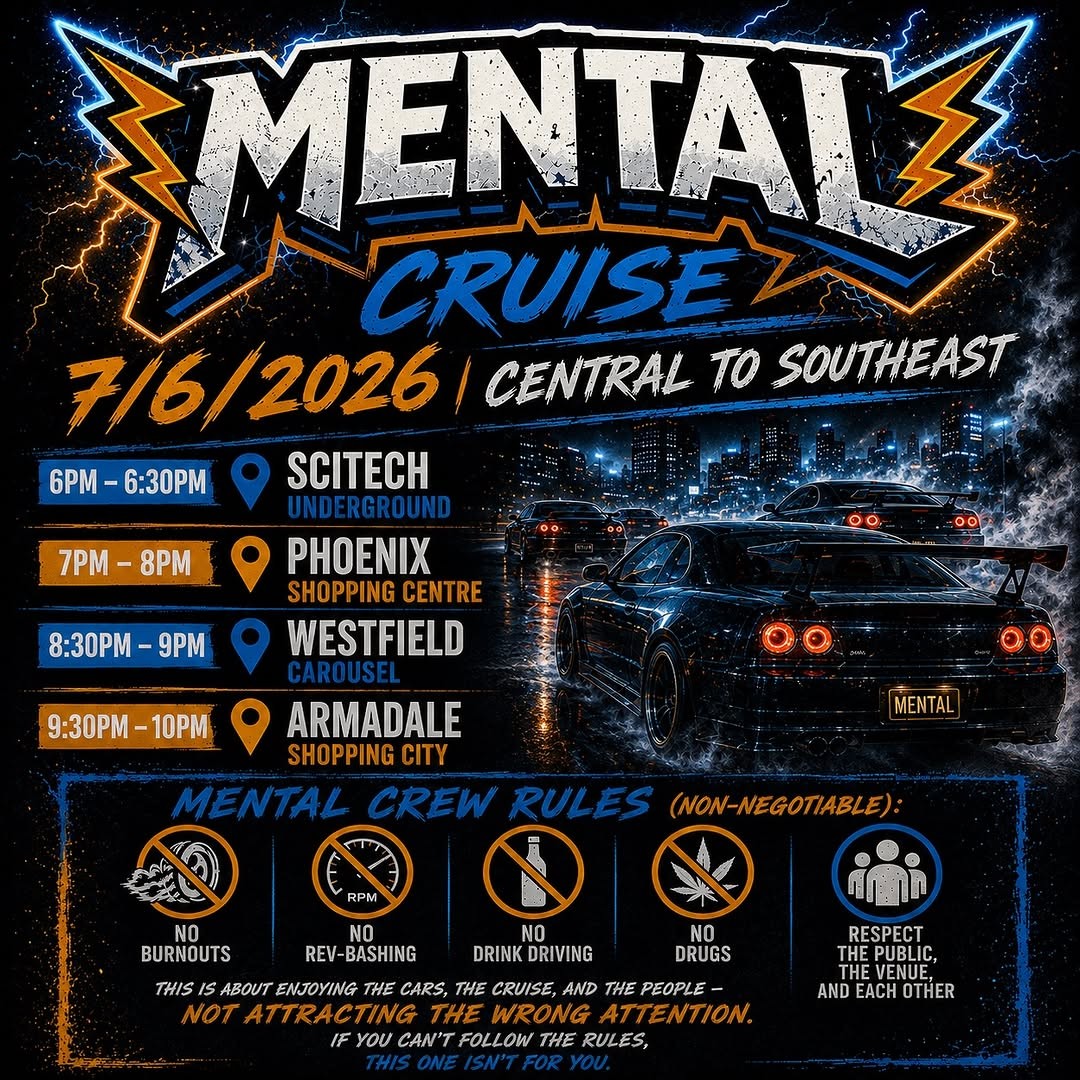 Mental Cruise — JDM/Stance car meet in Perth, WA on Sunday 7 June 2026