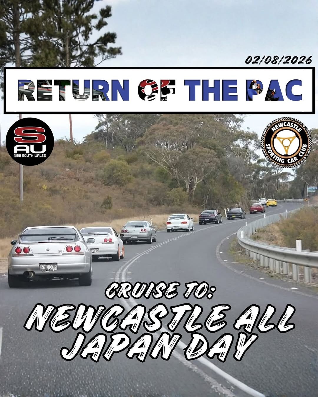 Return of the Pac: Cruise to Newcastle All Japan Day — JDM car meet in Newcastle, NSW on Sunday 2 August 2026
