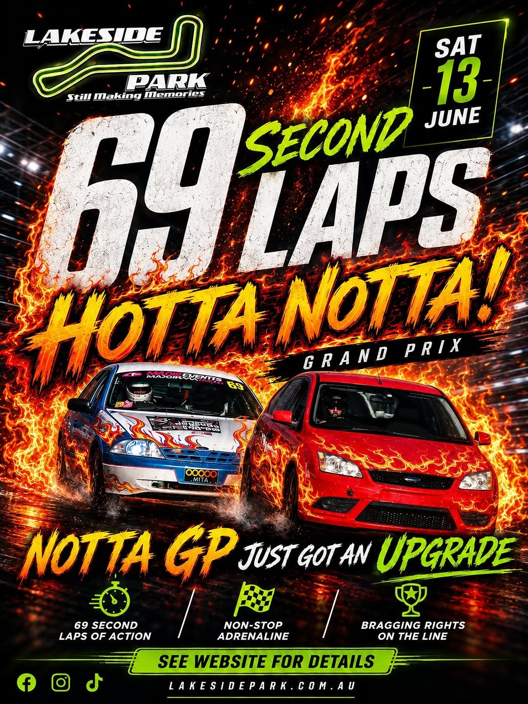 69 Laps Hotta Notta! Grand Prix — Muscle track day in Brisbane, QLD on Saturday 13 June 2026