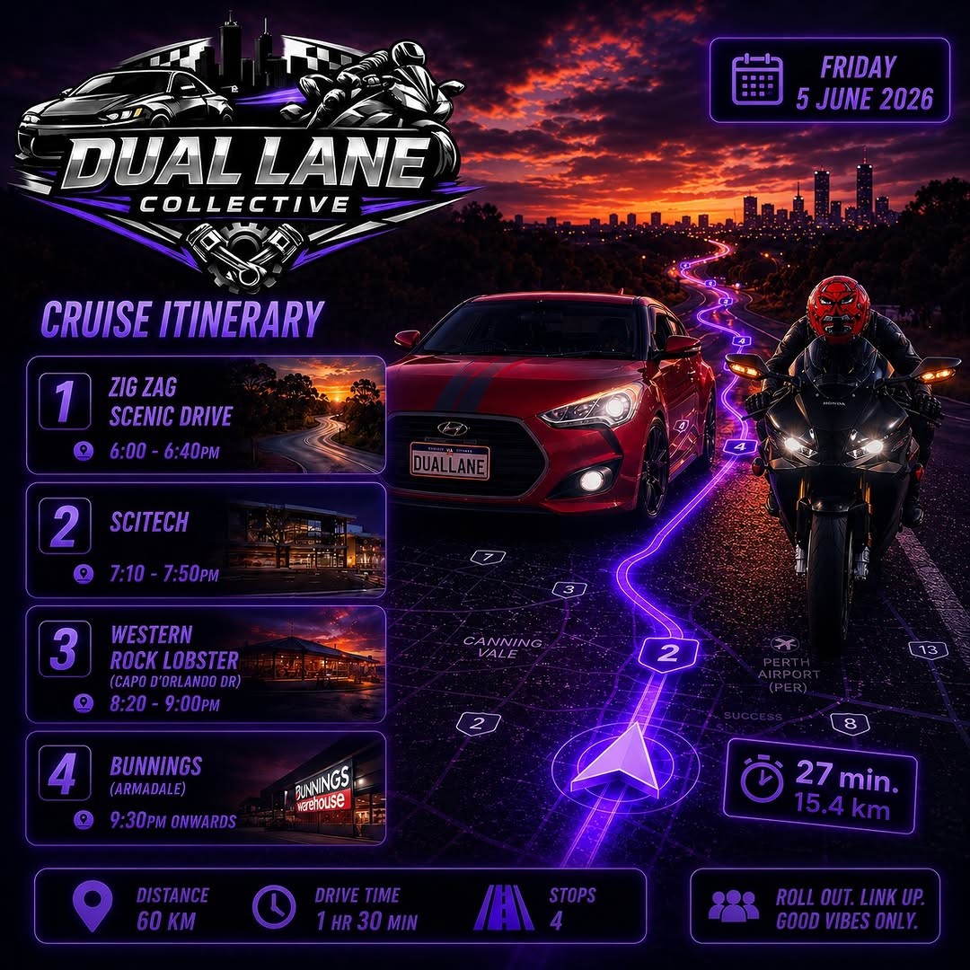 Dual Lane Collective Cruise — car meet in Perth, WA on Friday 5 June 2026