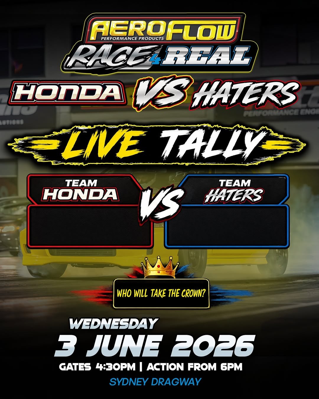 Aeroflow Race 4 Real: Honda vs Haters — JDM/Muscle track day in Sydney, NSW on Wednesday 3 June 2026
