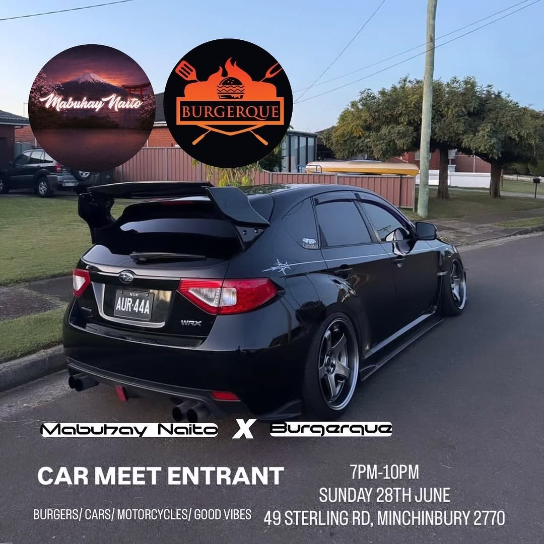 Mabuhay Naito x Burgerque EOMME — JDM car meet in Sydney, NSW on Sunday 28 June 2026