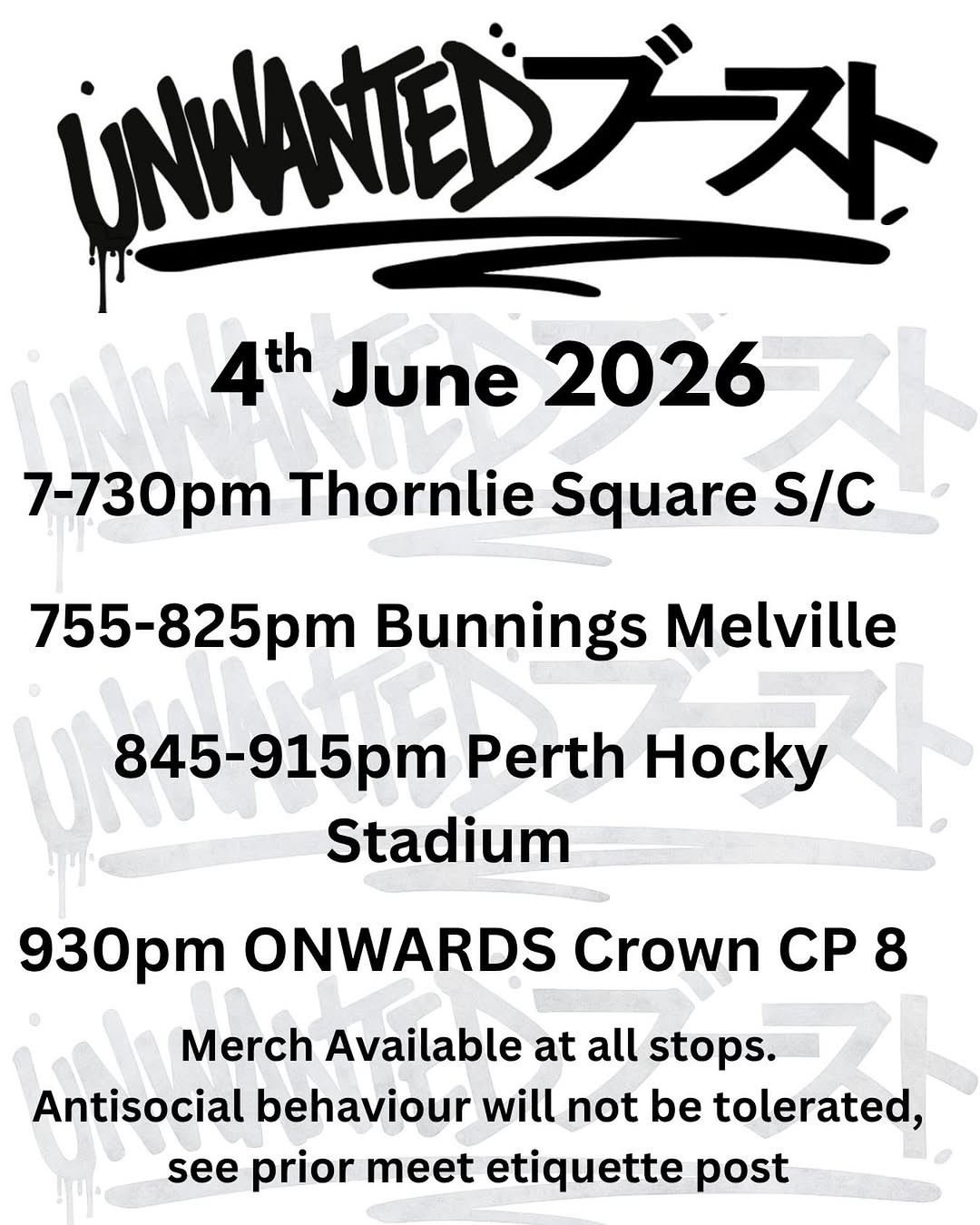 Unwanted Boost Cruise — JDM car meet in Perth, WA on Thursday 4 June 2026