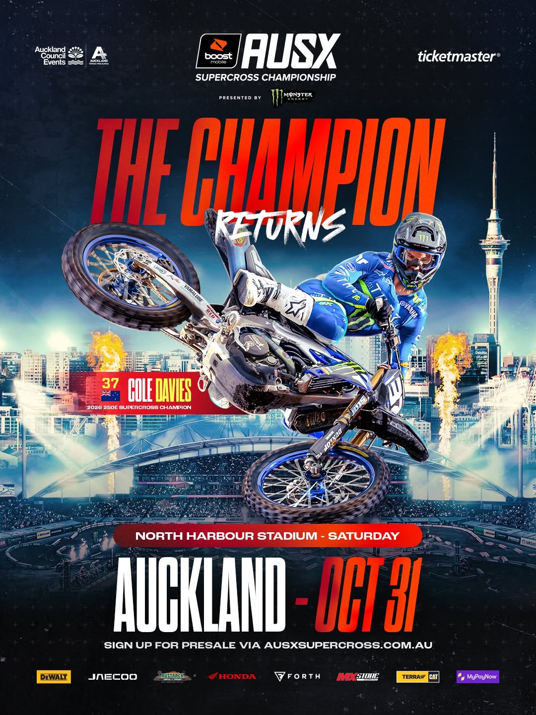 AUSX Supercross Championship Auckland — spectator event in International on Saturday 31 October 2026