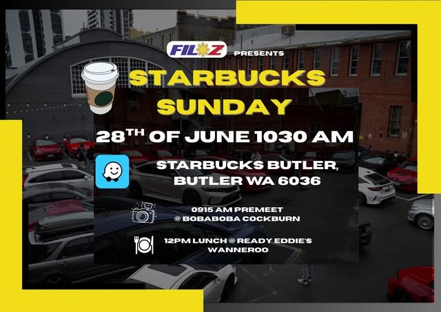Starbucks Sunday — car meet in Perth, WA on Sunday 28 June 2026