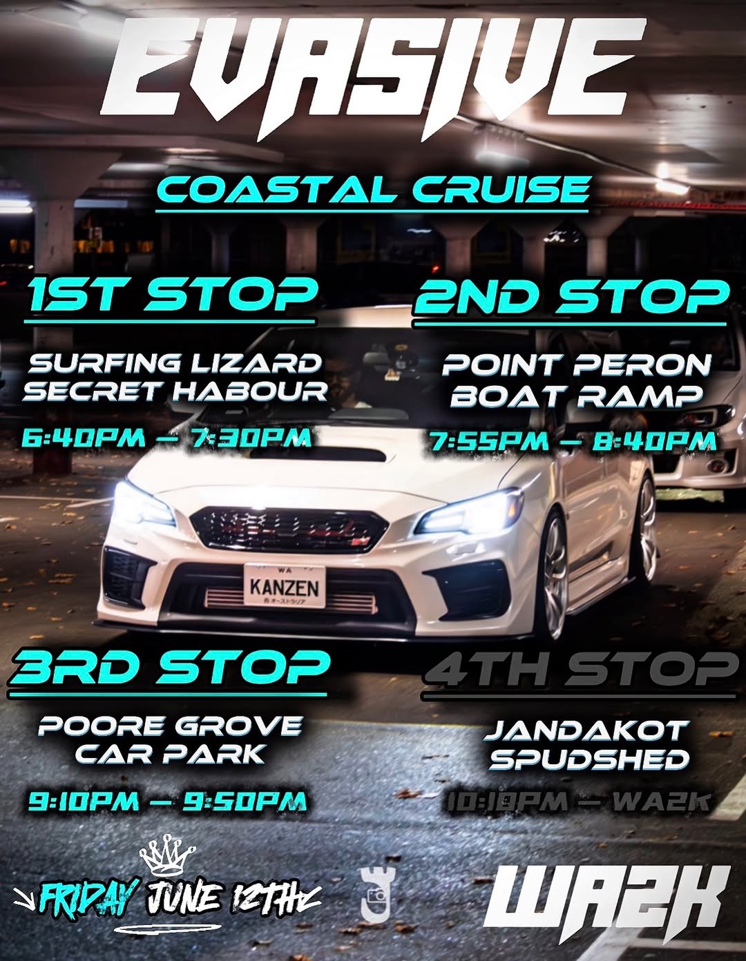 Evasive Coastal Cruise — JDM car meet in Perth, WA on Friday 12 June 2026