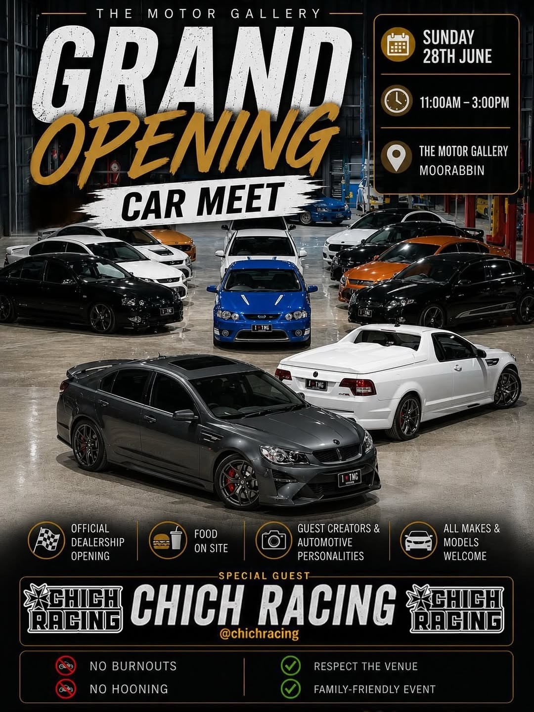 The Motor Gallery Grand Opening Car Meet — Muscle car meet in Melbourne, VIC on Sunday 28 June 2026