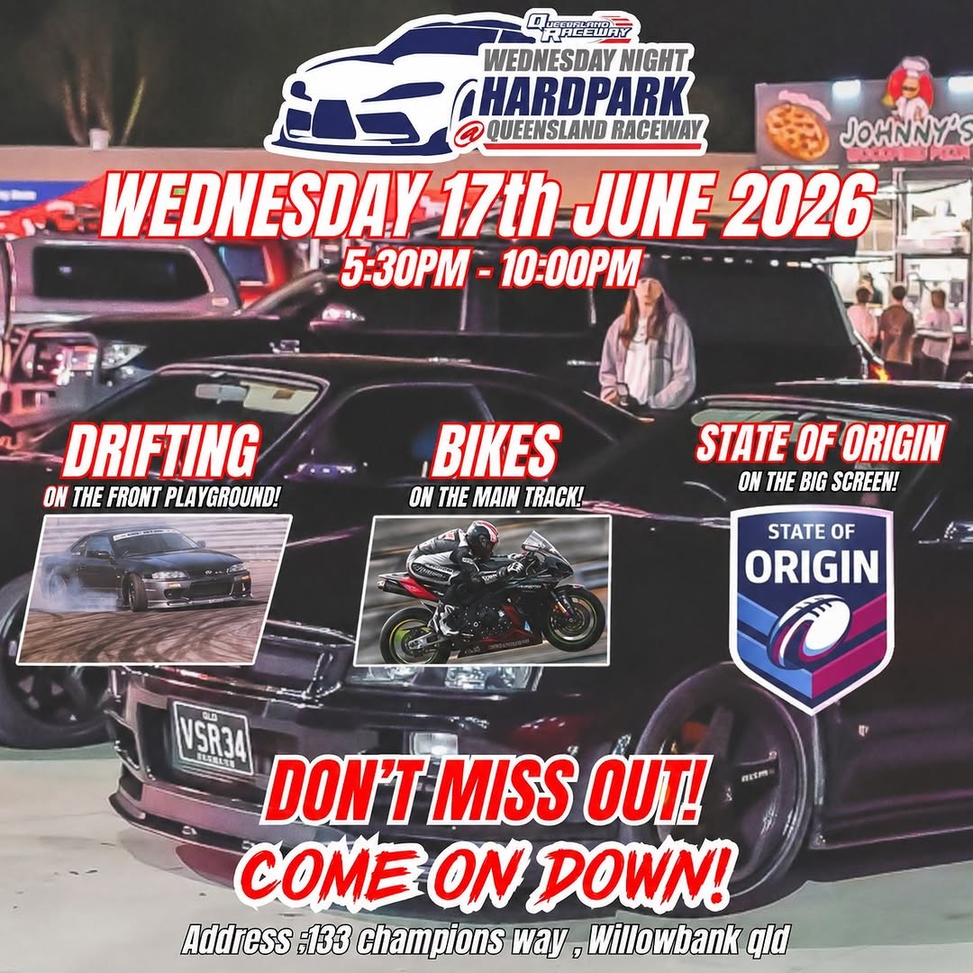 Wednesday Night Hardpark — JDM car meet in Brisbane, QLD on Wednesday 17 June 2026