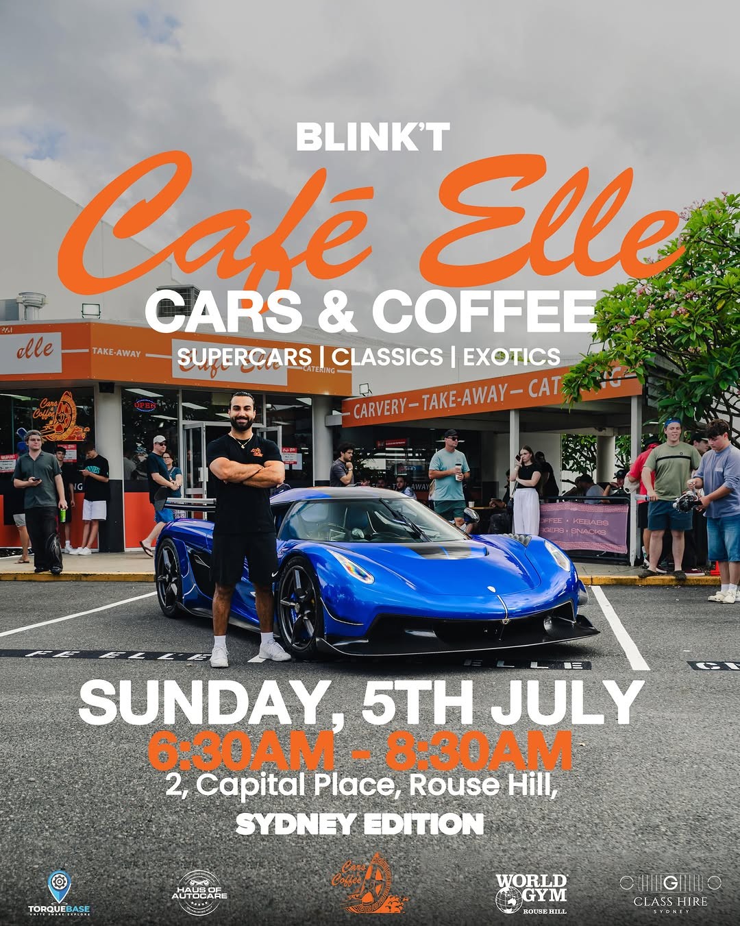 Café Elle Cars & Coffee — Exotic/Classic car meet in Sydney, NSW on Sunday 5 July 2026