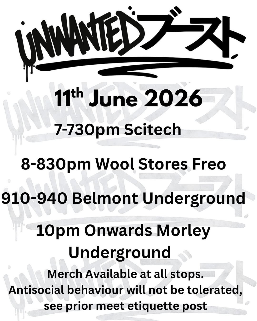 Unwanted Boost Cruise — JDM car meet in Perth, WA on Thursday 11 June 2026