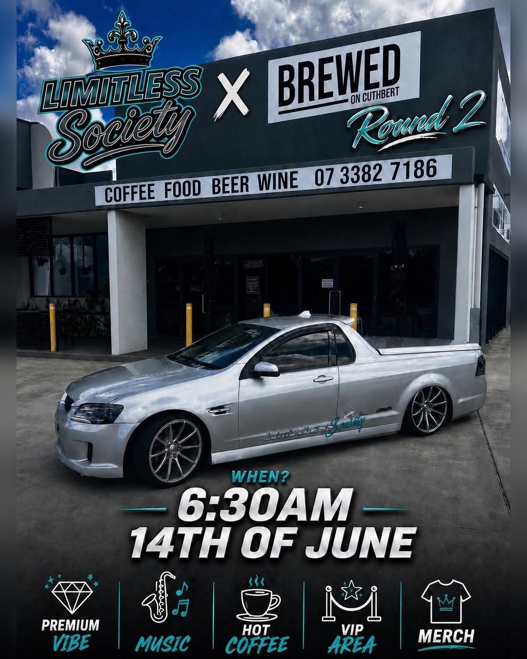 Limitless Society x Brewed on Cuthbert Round 2 — car meet in Gold Coast, QLD on Sunday 14 June 2026