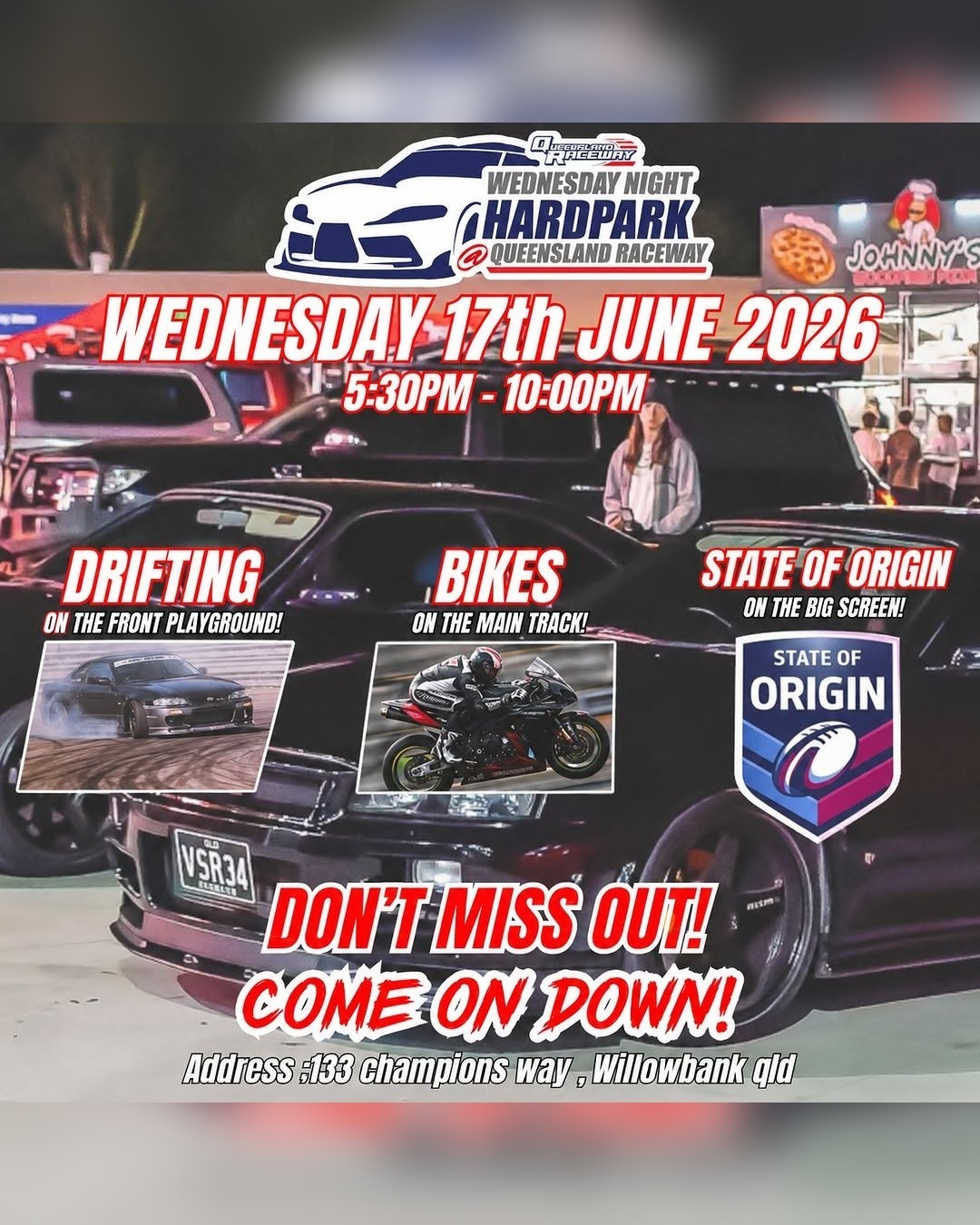 Wednesday Night Hardpark — JDM car meet in Brisbane, QLD on Wednesday 17 June 2026