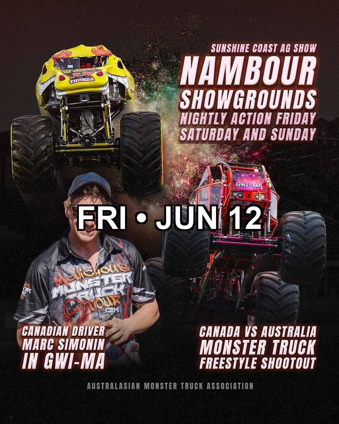 Malicious Monster Truck Tour — spectator event in Sunshine Coast, QLD on Friday 12 June 2026