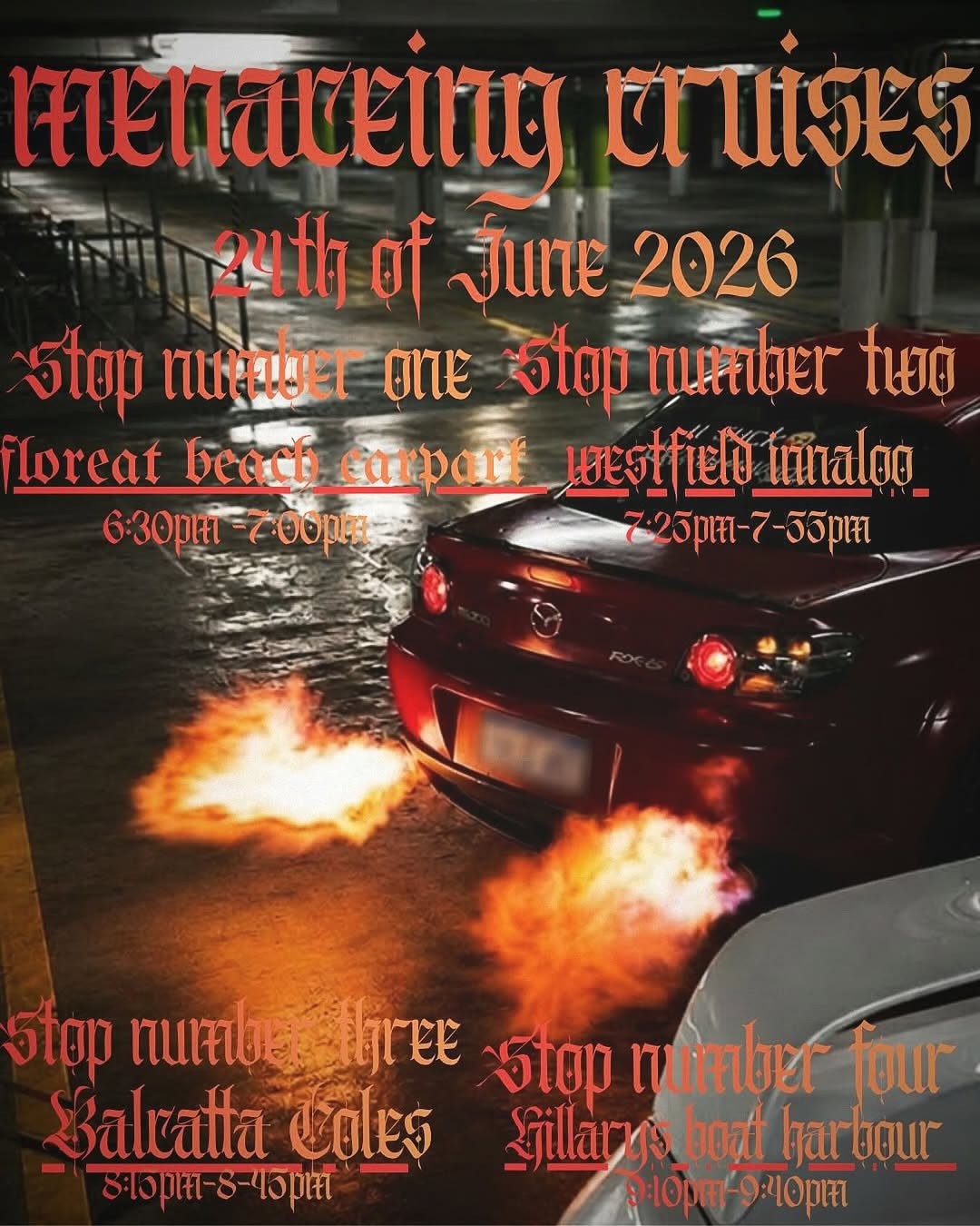 Menaceing Cruises — Muscle/JDM car meet in Perth, WA on Wednesday 24 June 2026