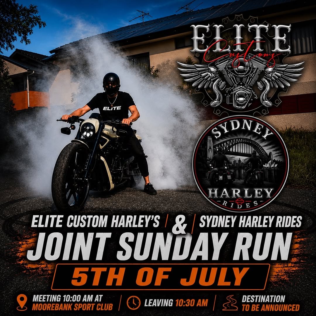 Elite Custom Harleys & Sydney Harley Rides Joint Sunday Run — Muscle car meet in Sydney, NSW on Sunday 5 July 2026