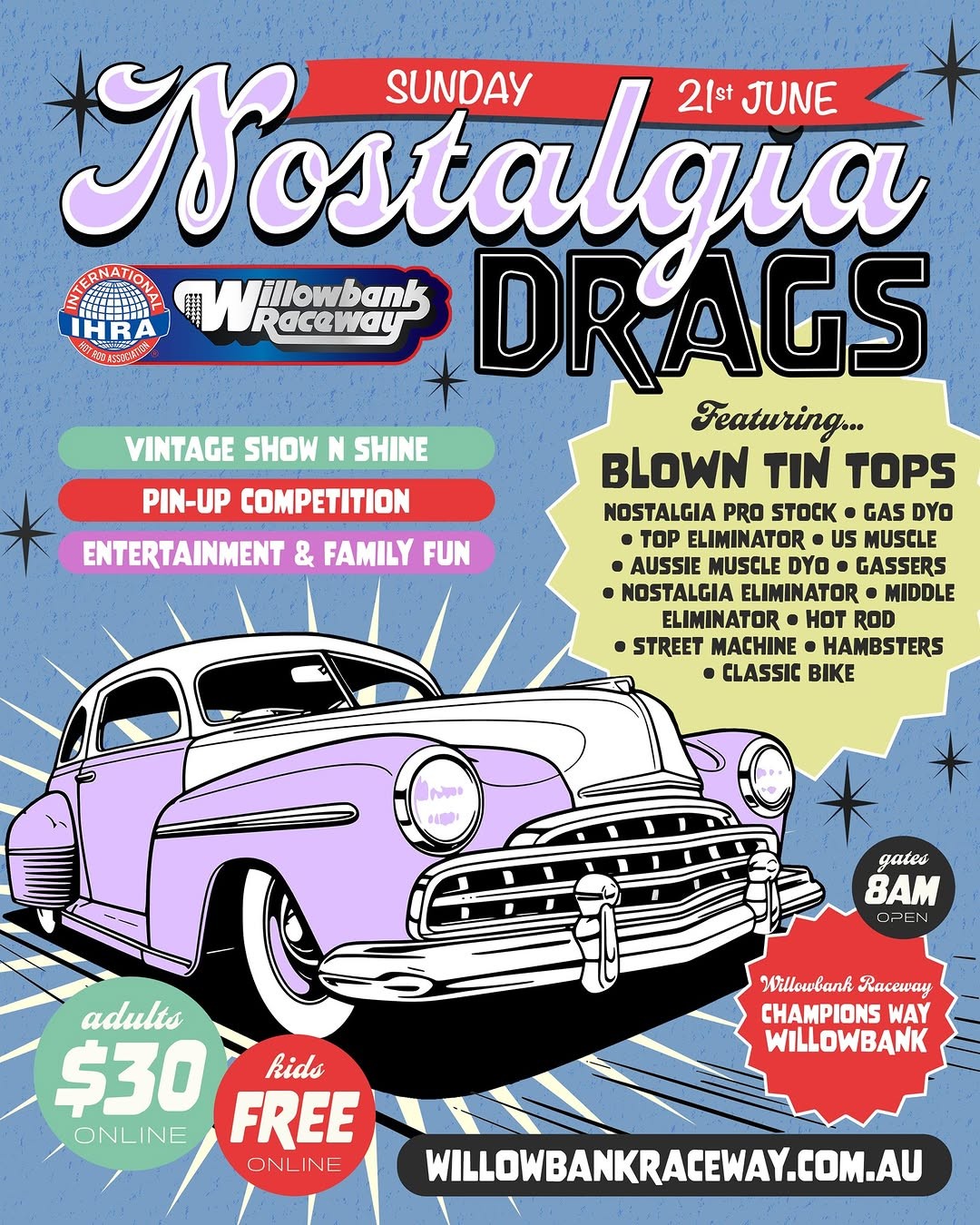 Nostalgia Drags — Classic/Muscle spectator event in Brisbane, QLD on Sunday 21 June 2026