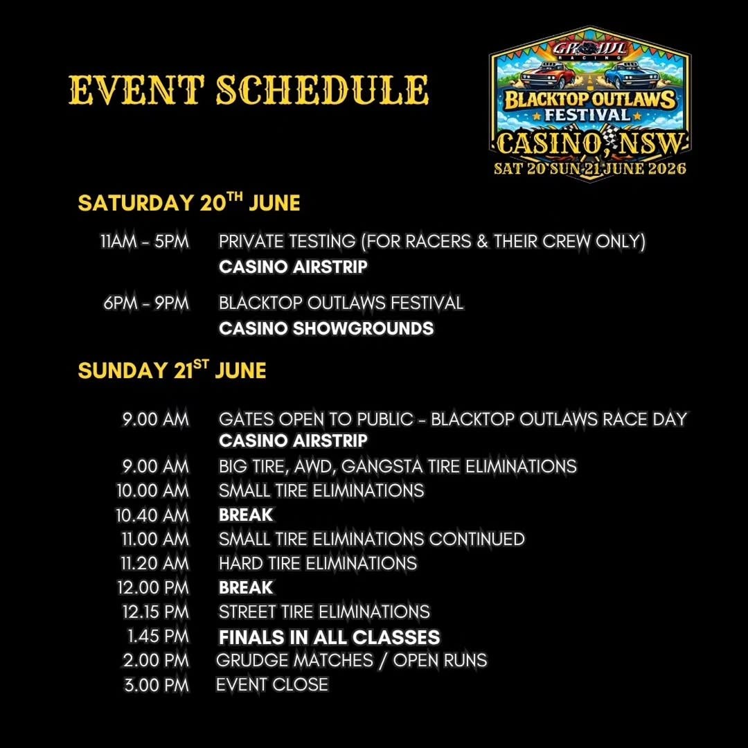 Blacktop Outlaws Festival — Muscle spectator event in Sydney, NSW on Saturday 20 June 2026