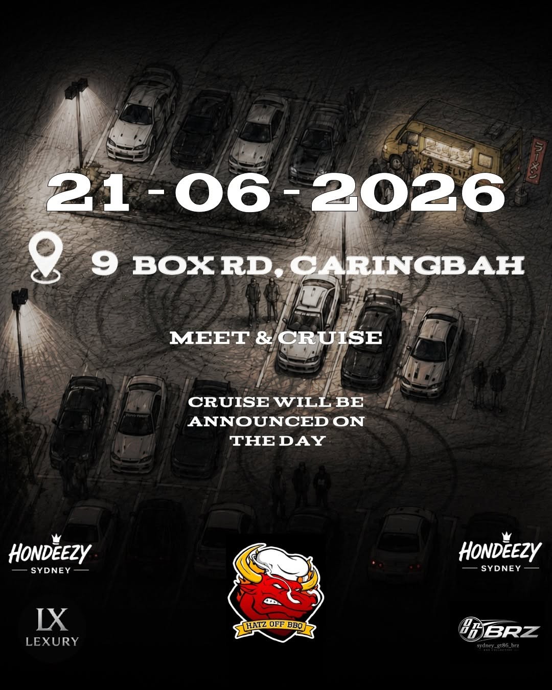 Hondeezy Sydney x Hatz Off BBQ Meet & Cruise — JDM car meet in Sydney, NSW on Sunday 21 June 2026