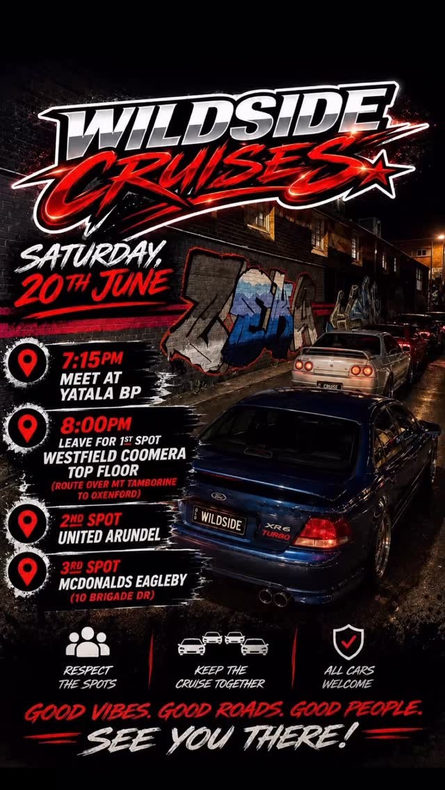 Wildside Cruises — JDM/Muscle car meet in Gold Coast, QLD on Saturday 20 June 2026