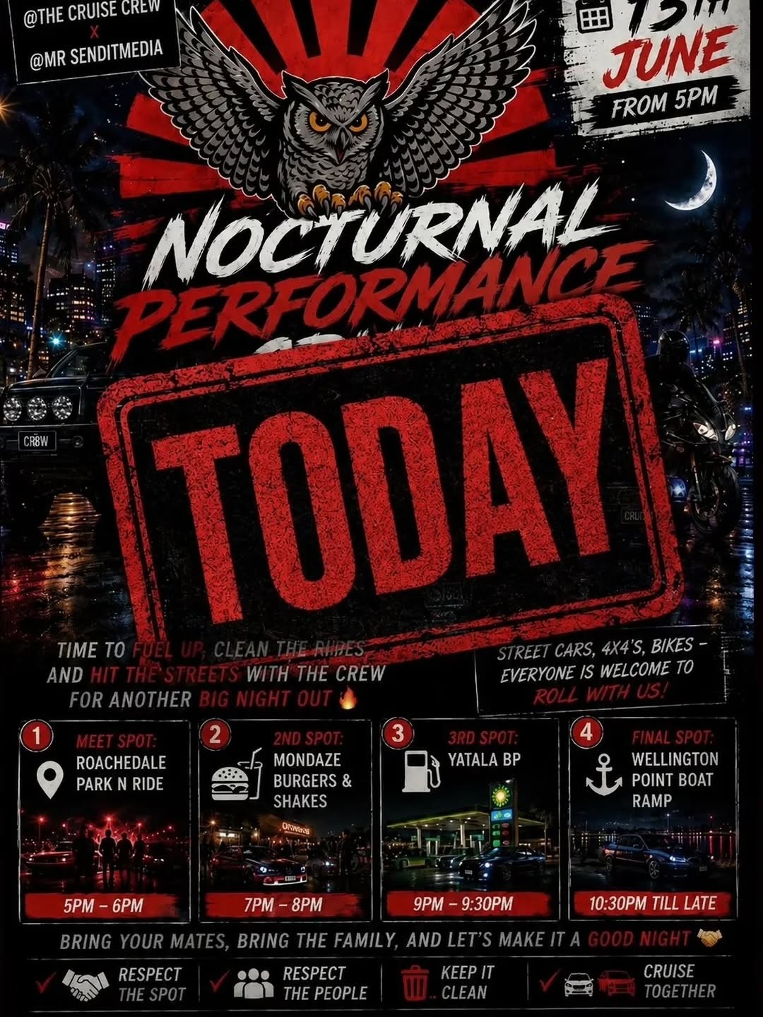Nocturnal Performance — JDM/4x4 car meet in Brisbane, QLD on Saturday 13 June 2026