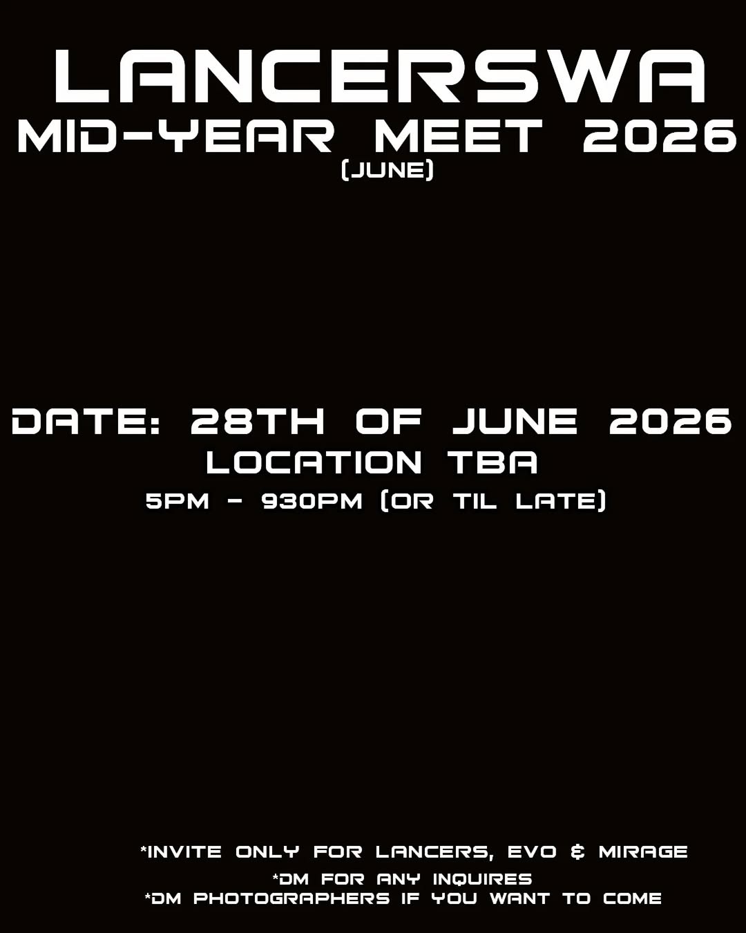LancersWA Mid-Year Meet 2026 — JDM car meet in Perth, WA on Sunday 28 June 2026