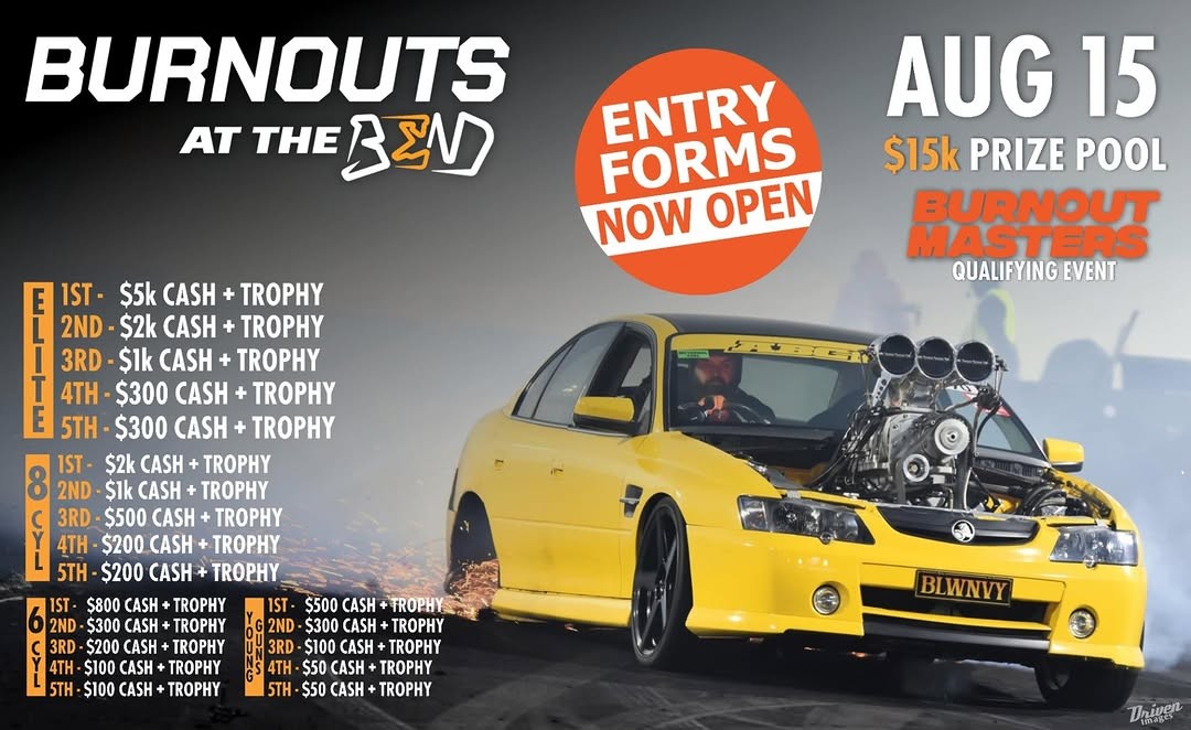 Burnouts at the Bend — Muscle spectator event in Adelaide, SA on Saturday 15 August 2026