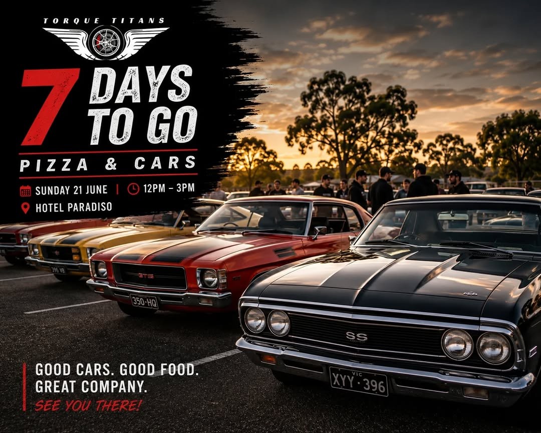 Pizza & Cars — Muscle/Classic car meet in Melbourne, VIC on Sunday 21 June 2026