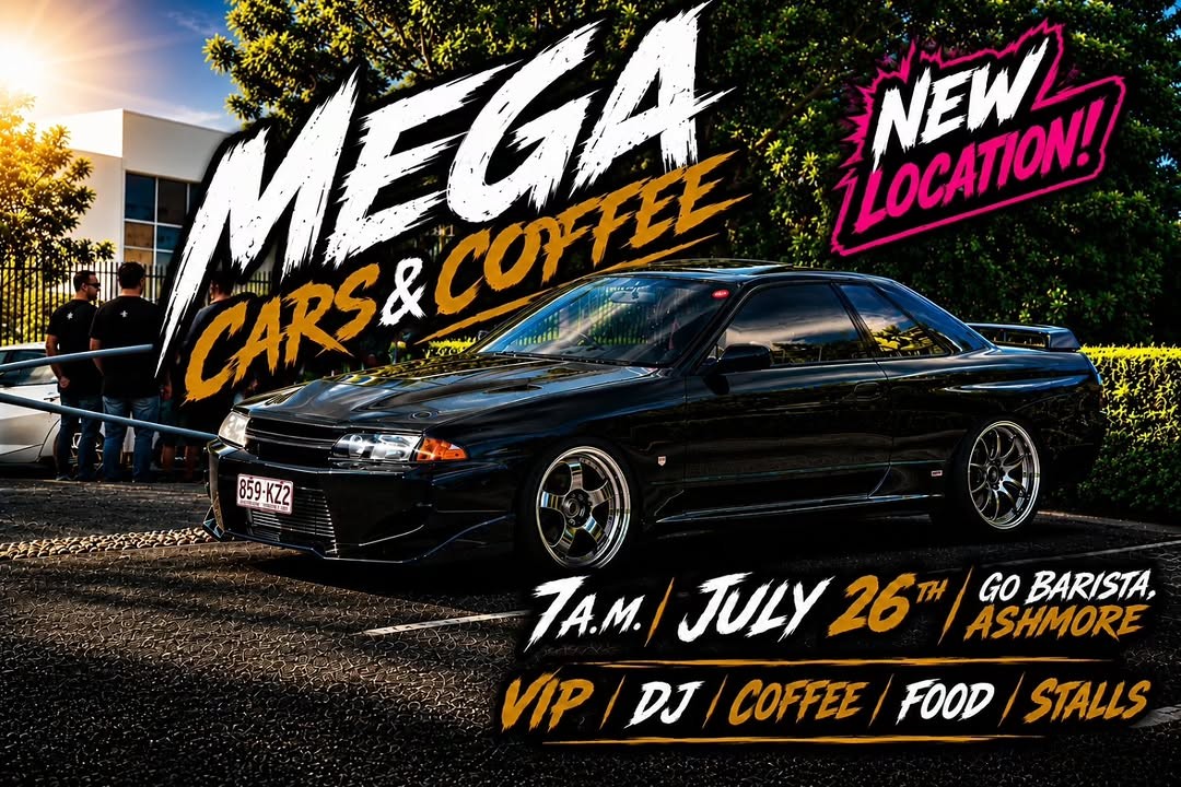 Mega Cars & Coffee — JDM car meet in Gold Coast, QLD on Sunday 26 July 2026