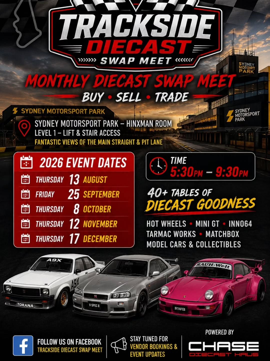 Trackside Diecast Swap Meet — car meet in Sydney, NSW on Thursday 13 August 2026