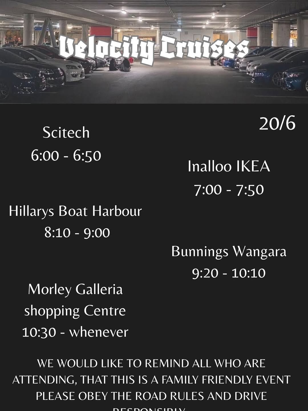 Velocity Cruises — car meet in Perth, WA on Saturday 20 June 2026