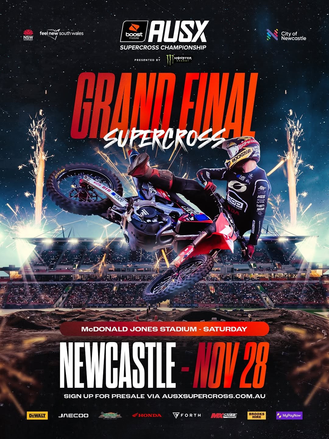 Boost Mobile AUSX Supercross Championship Grand Final — spectator event in Newcastle, NSW on Saturday 28 November 2026