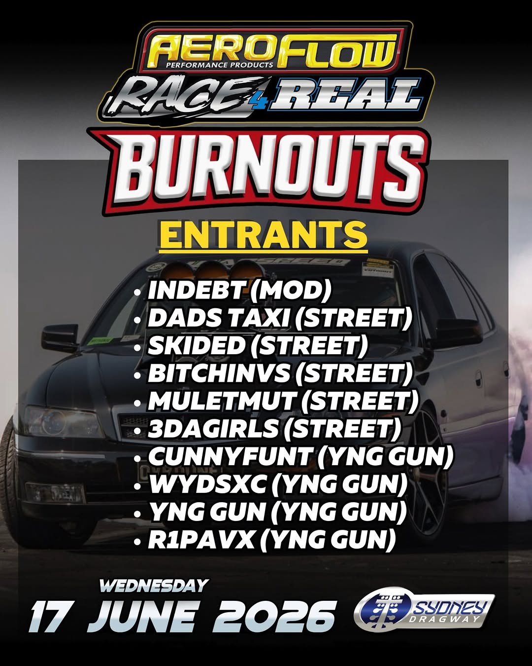 Aeroflow Race 4 Real — Muscle track day in Sydney, NSW on Wednesday 17 June 2026