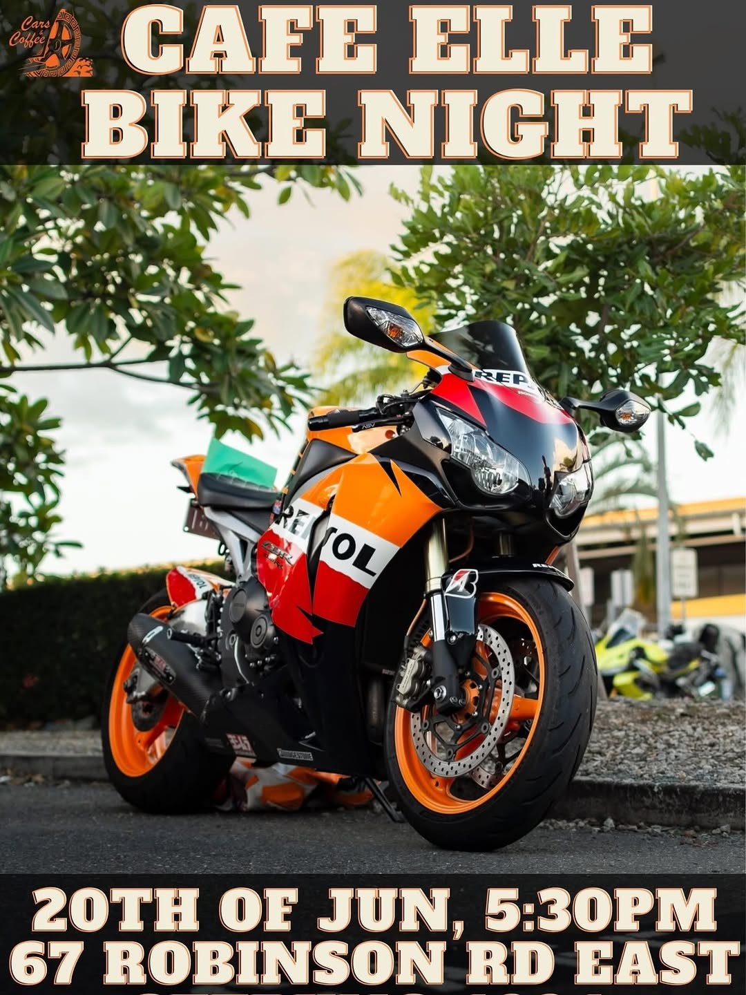 Cafe Elle Bike Night — car meet in Brisbane, QLD on Saturday 20 June 2026