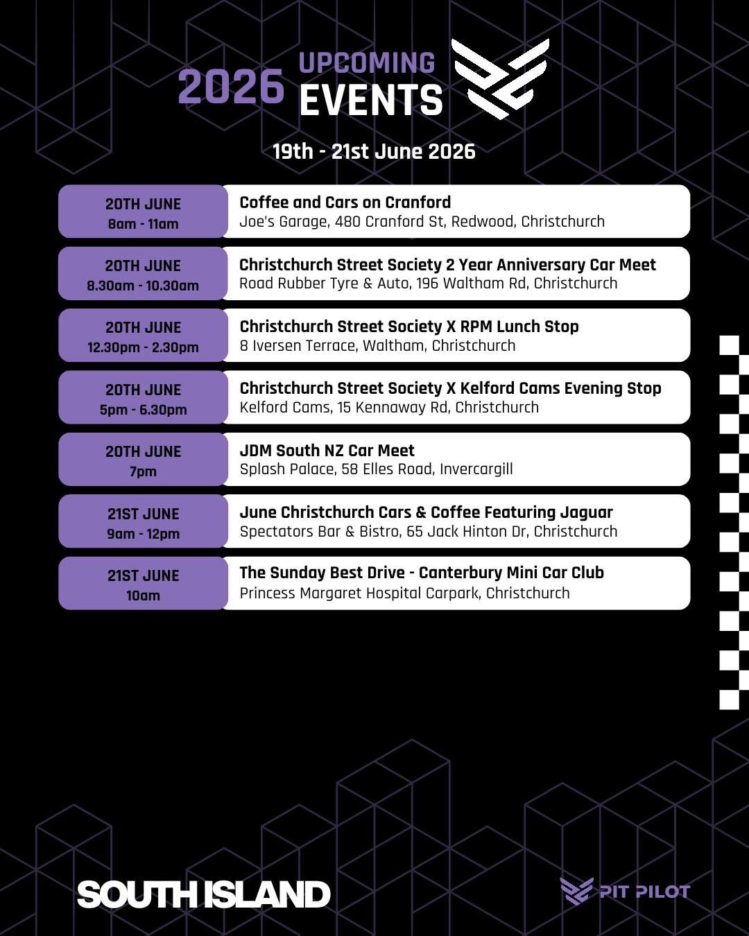 Christchurch Street Society 2 Year Anniversary Car Meet — car meet in International on Saturday 20 June 2026