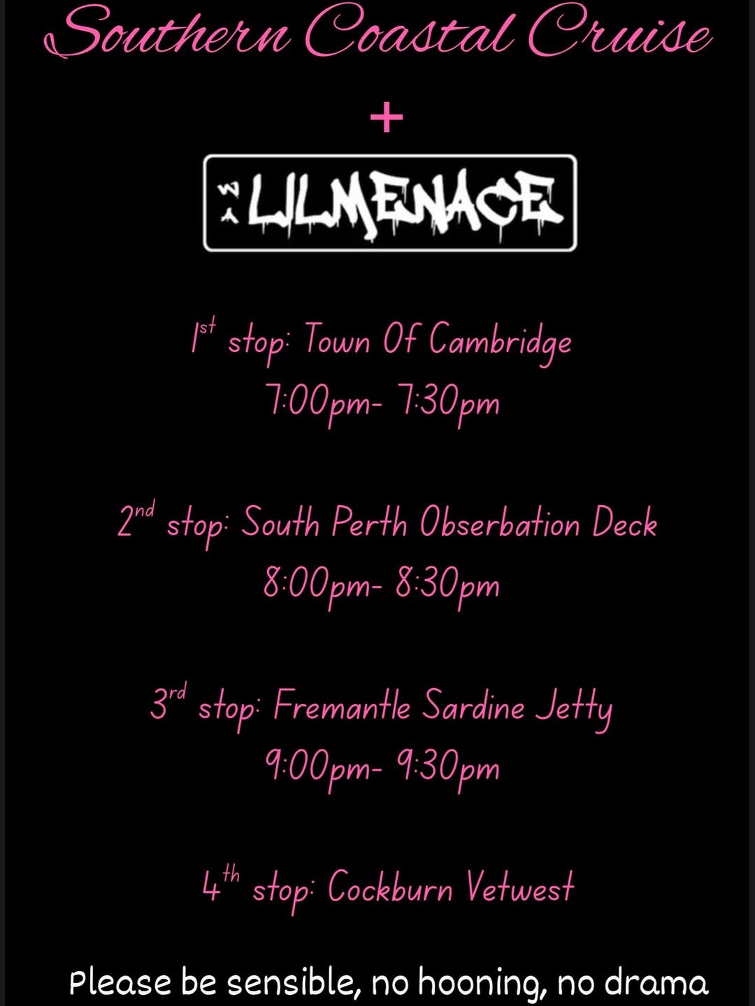 Southern Coastal Cruise + Lilmenace — Muscle car meet in Perth, WA on Wednesday 17 June 2026