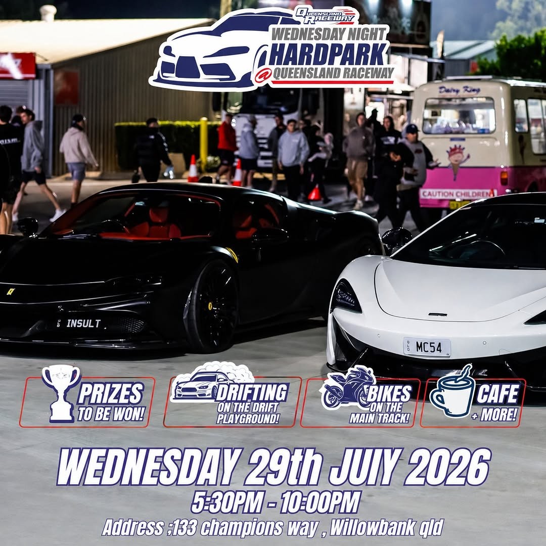 Wednesday Night Hardpark — JDM/Exotic car meet in Brisbane, QLD on Wednesday 29 July 2026