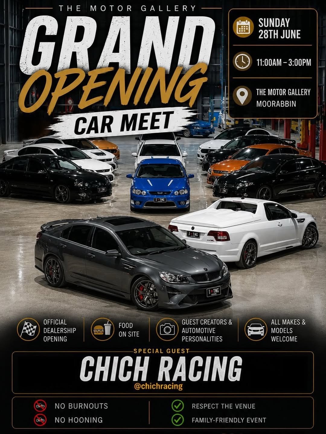 The Motor Gallery Grand Opening Car Meet — Classic/Muscle car meet in Melbourne, VIC on Sunday 28 June 2026