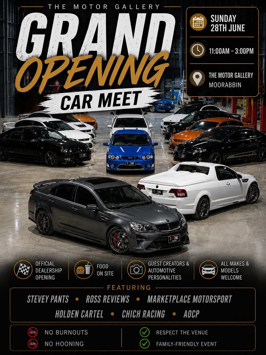 The Motor Gallery Grand Opening Car Meet — Muscle/Classic car meet in Melbourne, VIC on Sunday 28 June 2026