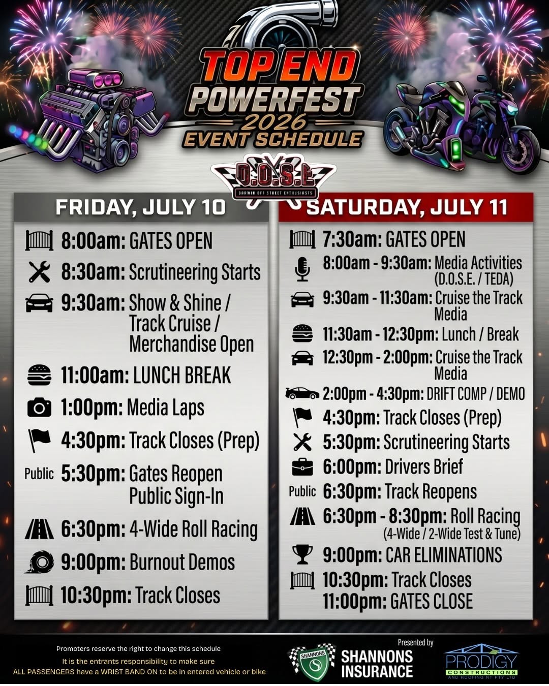 Top End Powerfest 2026 — JDM/Muscle spectator event in Darwin, NT on Friday 10 July 2026