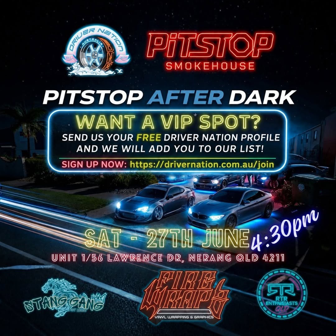 Pitstop After Dark — JDM/Stance car meet in Gold Coast, QLD on Saturday 27 June 2026